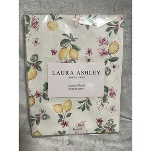 Laura Ashley Lemon Floral  Tablecloth Round 60" Wipe Clean Machine Washable New!